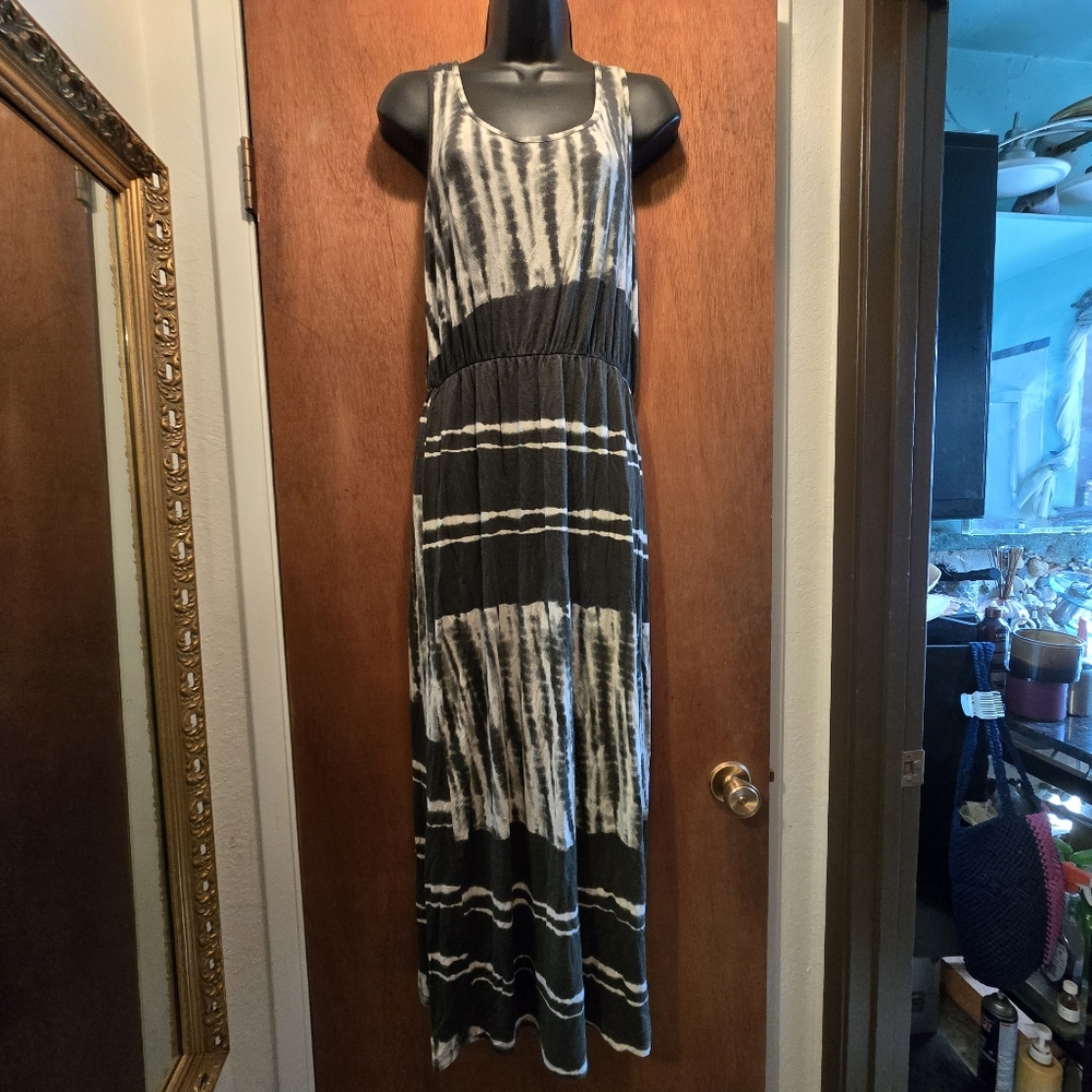 Viamor dark olive tye dye soft maxi dress szM - Picture 2 of 7